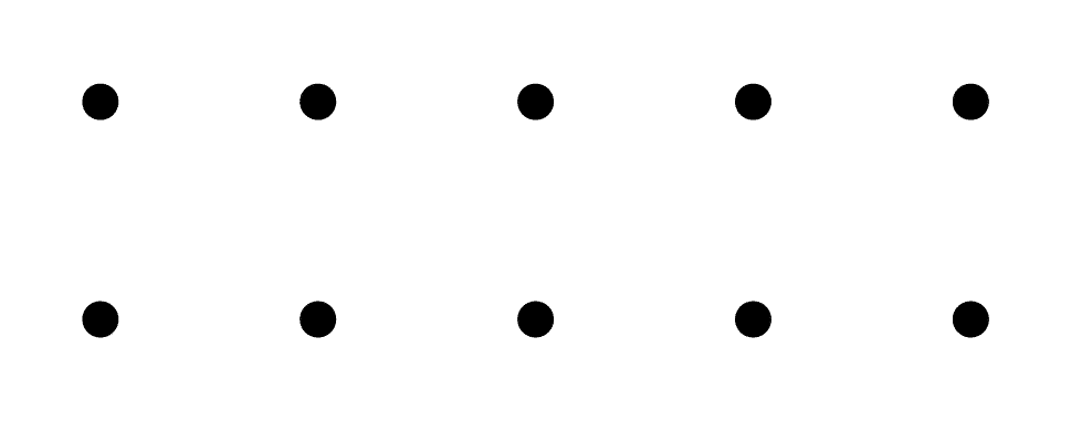 A row of black polka dots on a white background.