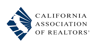 Logo for the California Association of Realtors, featuring a blue diamond emblem with a white outline of California.