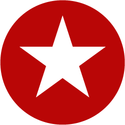 A white star in a red circle on a white background
