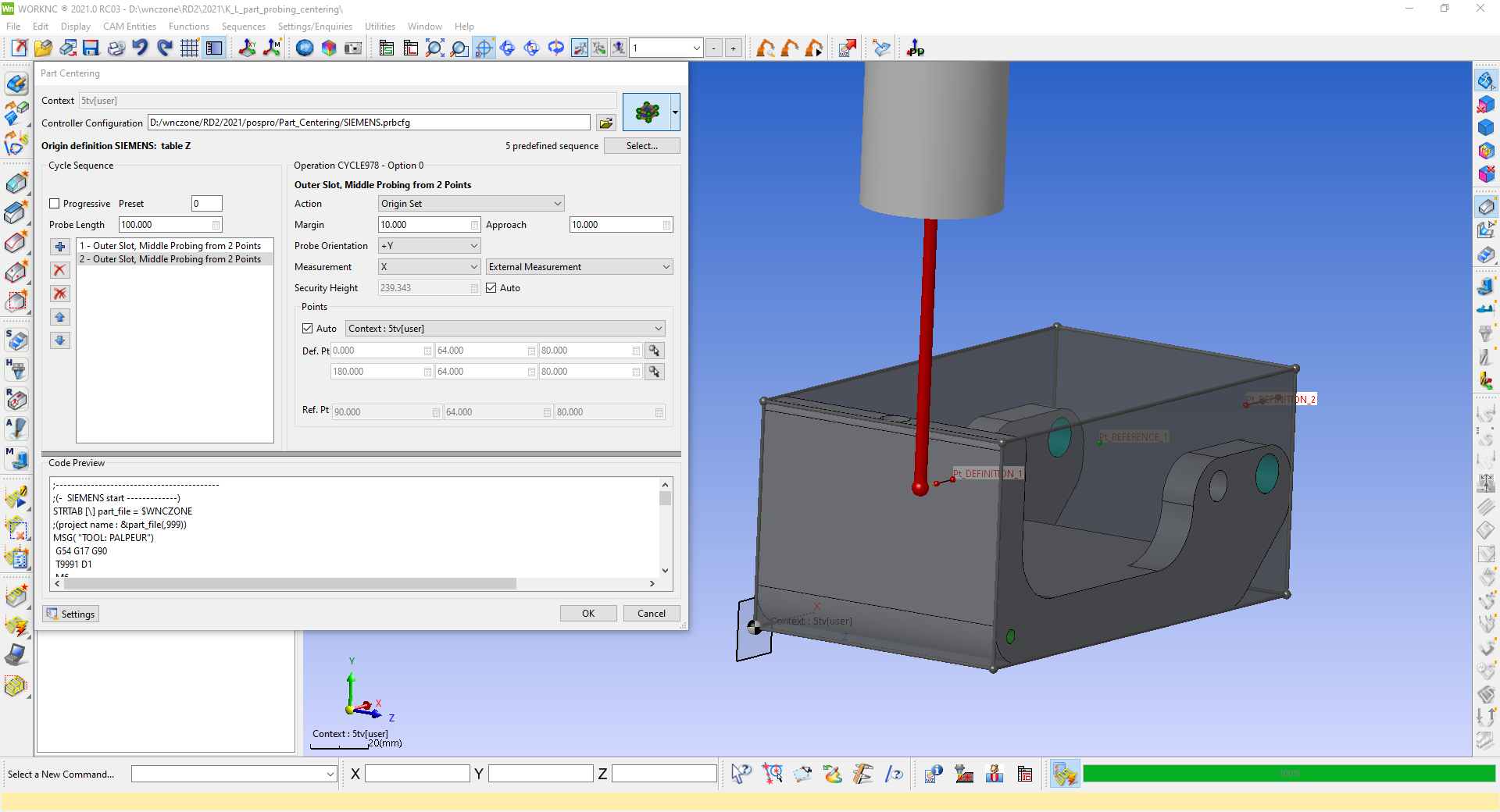 WorkNC part centering — CNC machining center simulation and setup