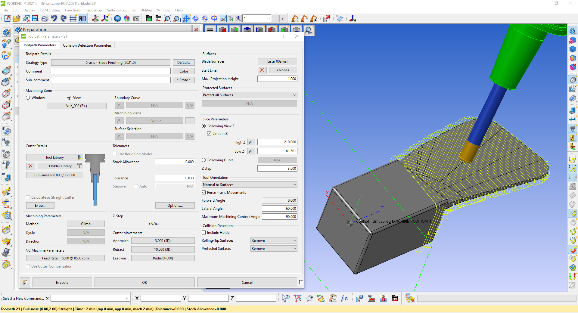 WorkNC modules — 5-axis CAM toolpath on metal part Hexagon