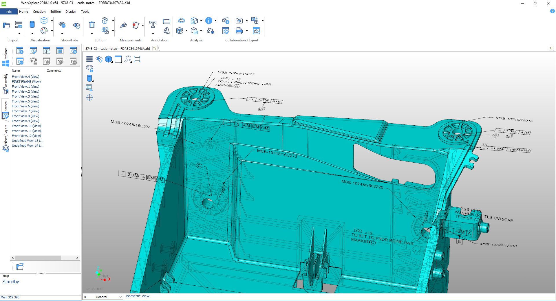 Workxplore CAD viewer — ispezione parte industriale 3D