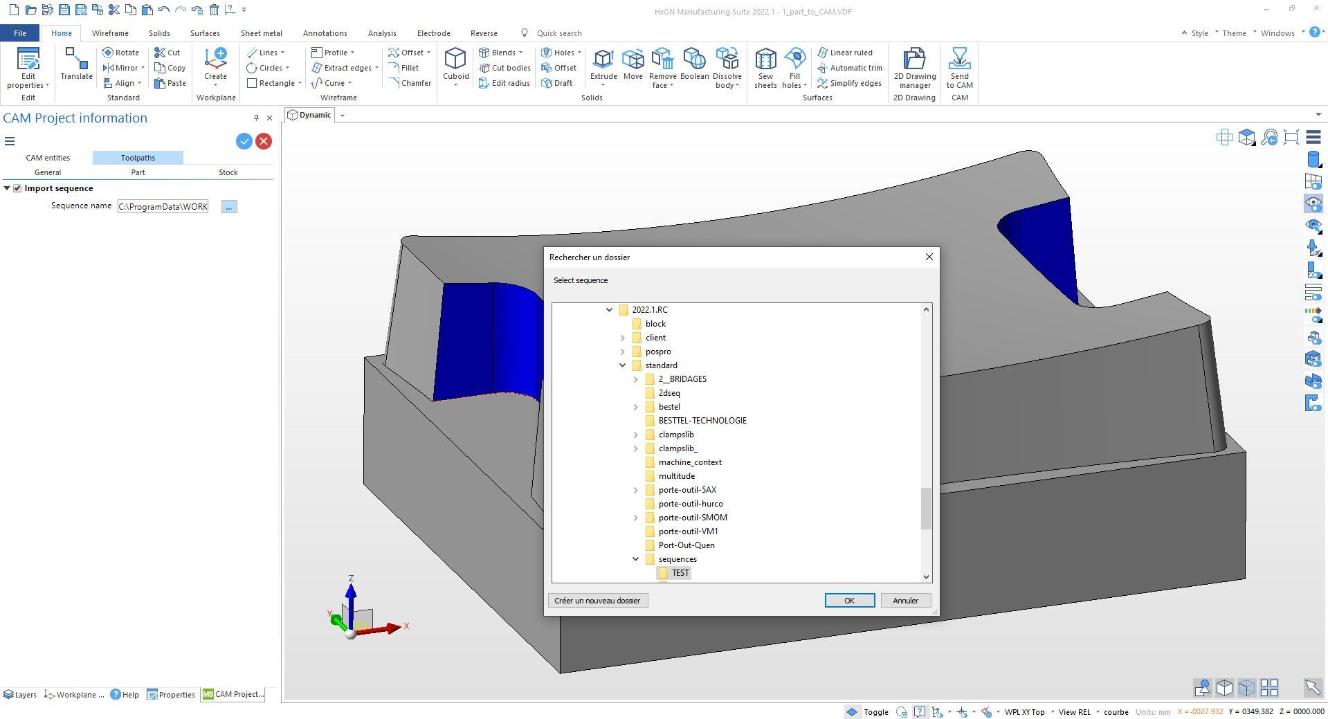 WorkNC Designer send to CAM — mold part NC program setup