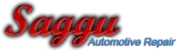 A logo with the red, cursive word "Saggu" above the blue text "Automotive Repair."
