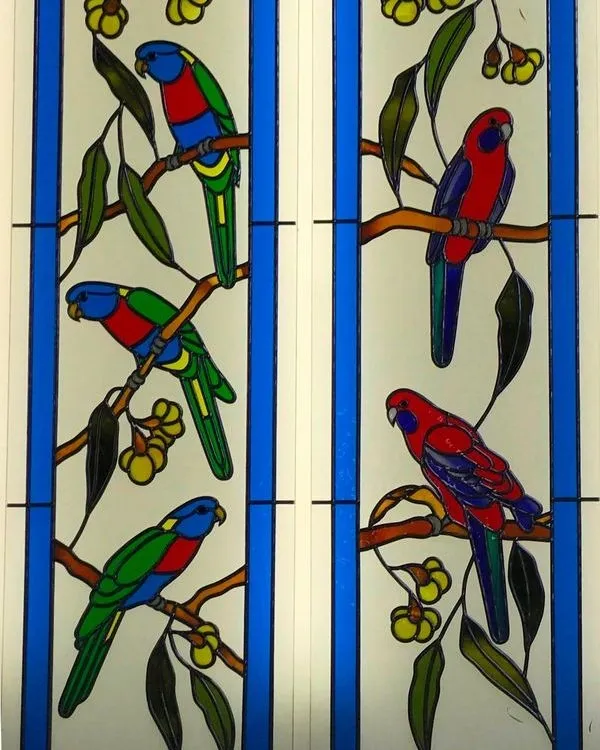 Five Parrot Birds — Jamisontown, NSW — Stained Glass Overlay Penrith