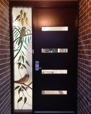 Bird Design On The Side Of A Black Door — Jamisontown, NSW — Stained Glass Overlay Penrith