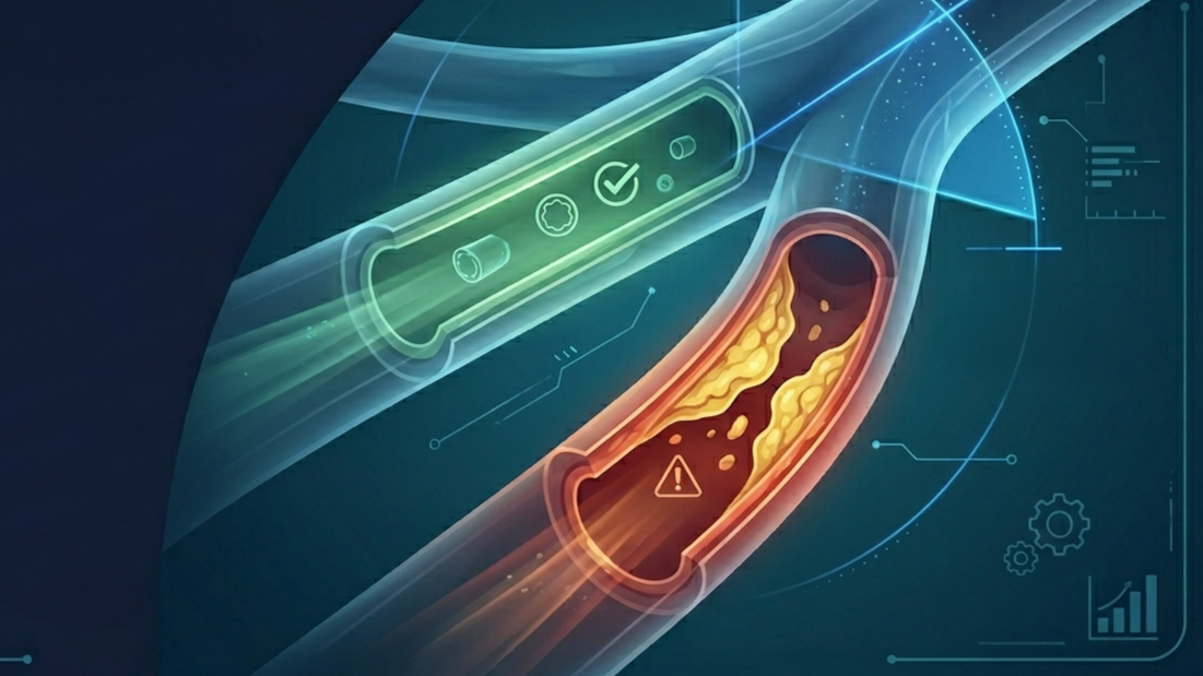 Abstract medical-style graphic of a translucent  with green and orange highlighted areas, suggesting a health scan