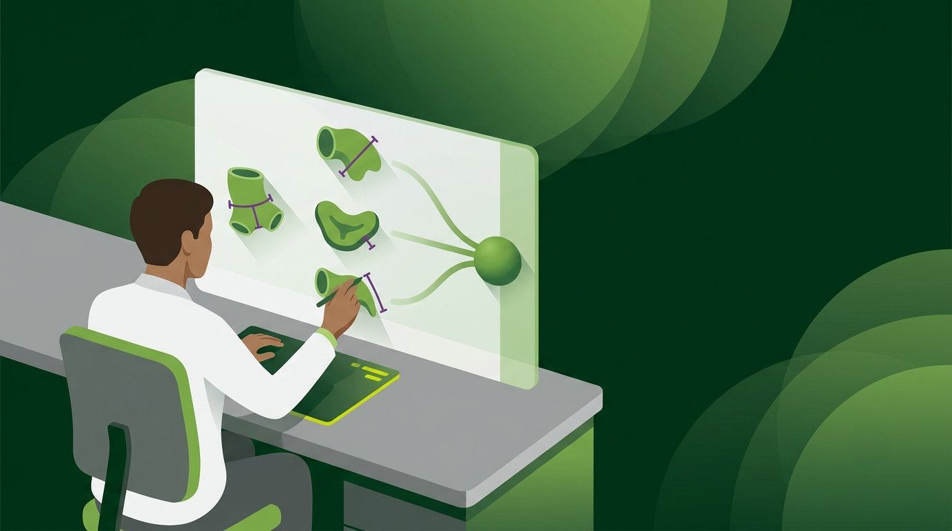 Person at a desk measuring cardiac anatomy on a large monitor in a green workspace