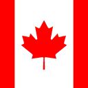 Canadian flag: red bars on either side of a white square with a red maple leaf in the center.