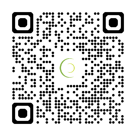 QR code with a green spiral logo in the center.