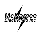 Logo for McNamee Electric Co Inc: text overlaid with a black lightning bolt.