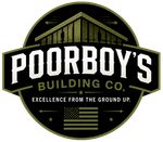 Poorboy’s Building Co. logo in black, gold, and white with “Excellence from the ground up.”