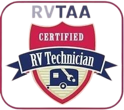 A logo for a certified rv technician.