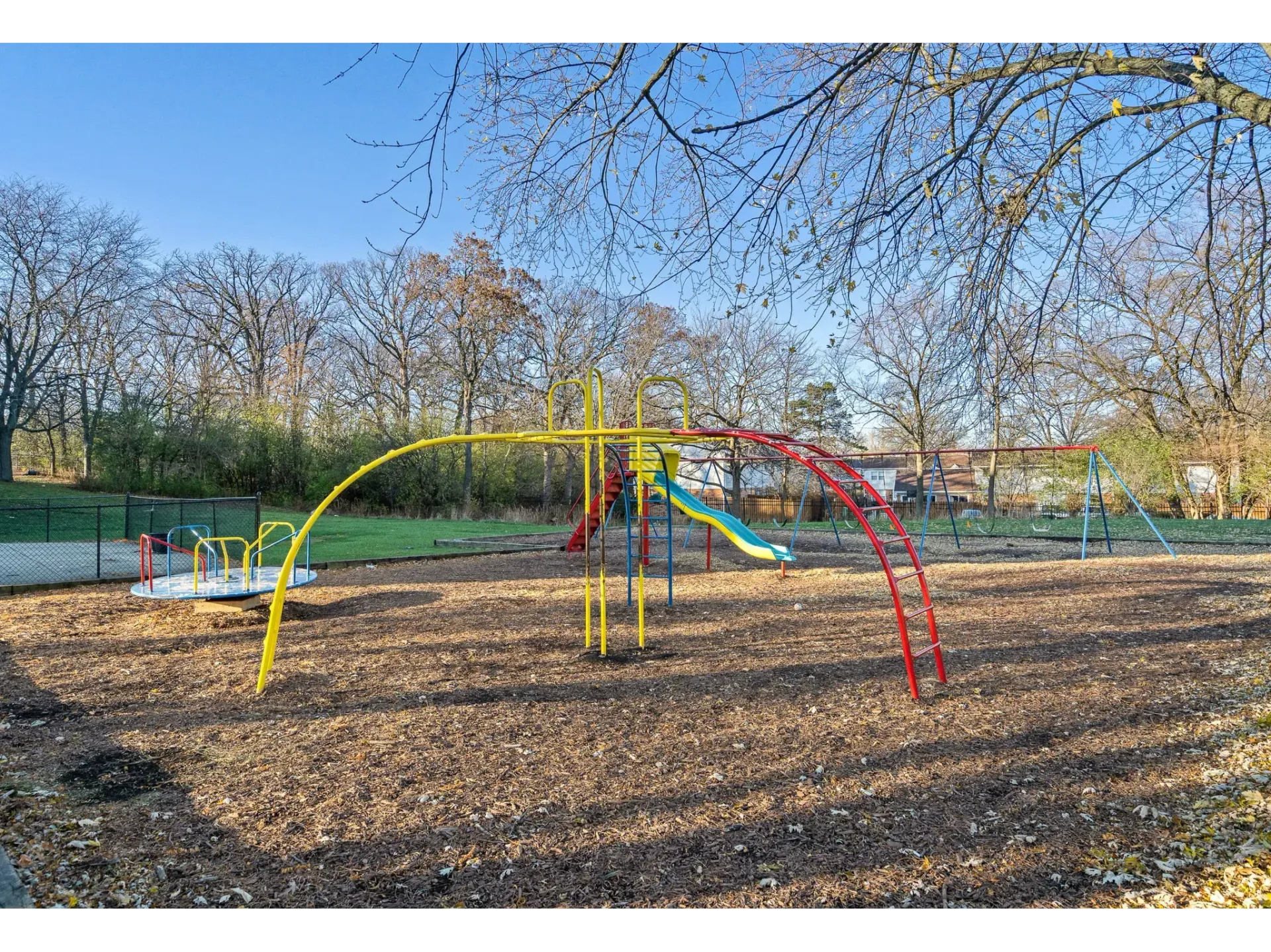 Colorful playground equipment in a park