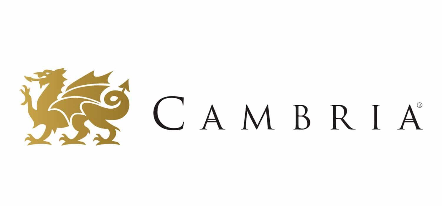 Gold dragon logo next to the word "CAMBRIA" in black letters.