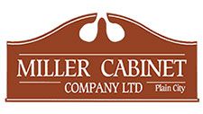 Brown logo for Miller Cabinet Company Ltd, Plain City, with a stylized top.