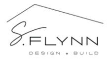 Logo for S. Flynn Design Build with a house outline above the name in script.