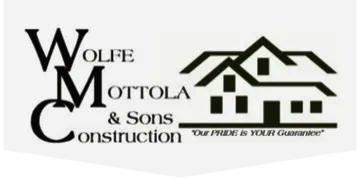 Wolfe Mottola & Sons Construction logo with house roof icon and black text on white background