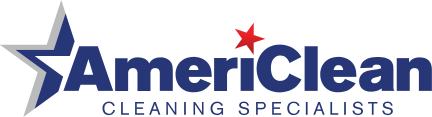 AmeriClean Cleaning Specialists logo with blue text, a star graphic, and a red star over the “i”