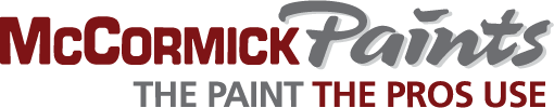 McCormick Paints logo with slogan “THE PAINT THE PROS USE” in red, black, and gray