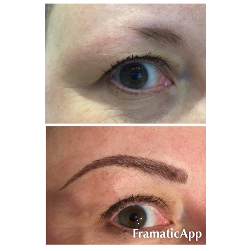A before and after picture of a woman 's eyebrows.