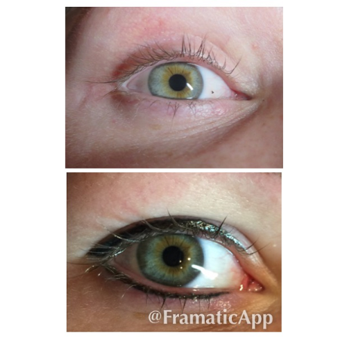 A before and after picture of a woman 's eye