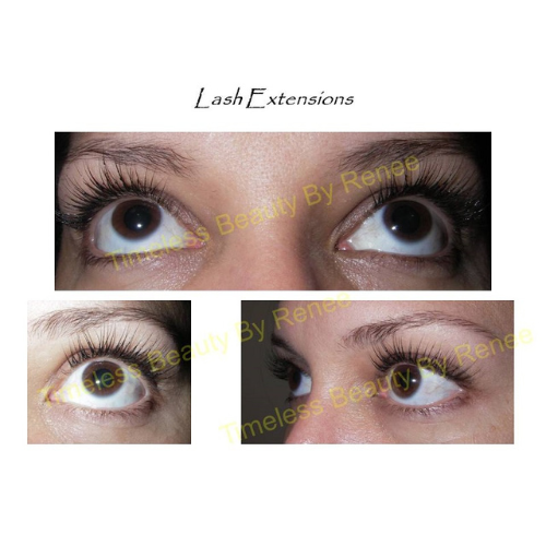 Three pictures of a woman 's eyes with lash extensions by renee
