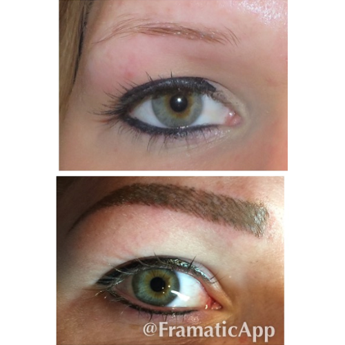 A before and after picture of a woman 's eyebrows