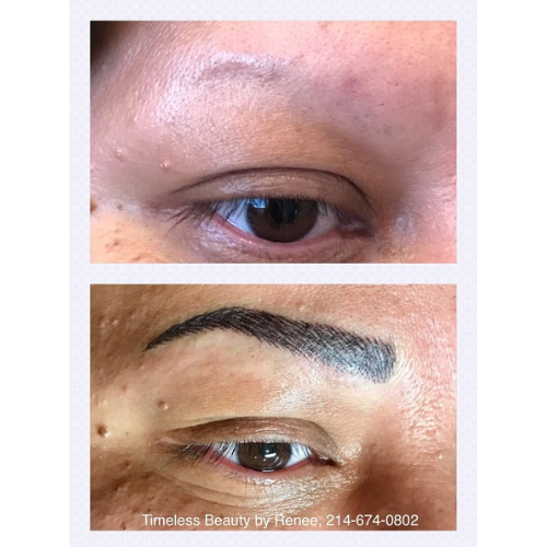 A before and after picture of a woman 's eyebrows
