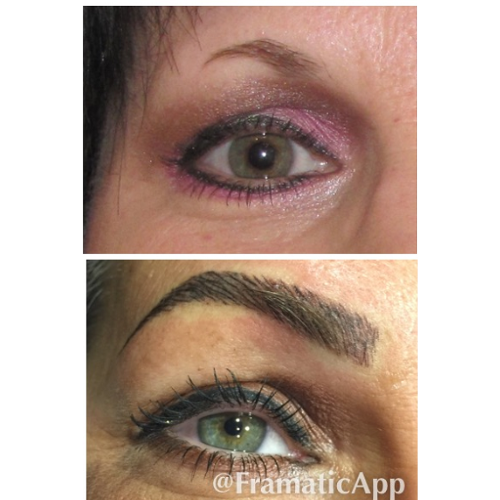 A before and after picture of a woman 's eyebrows.