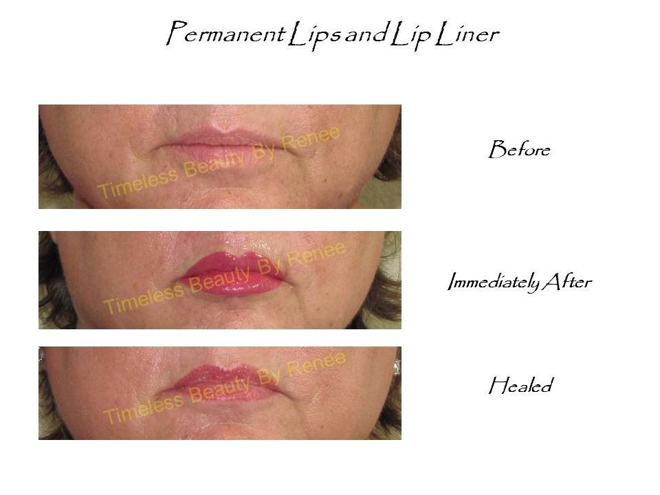 A picture of a woman 's lips before and after permanent lip liner
