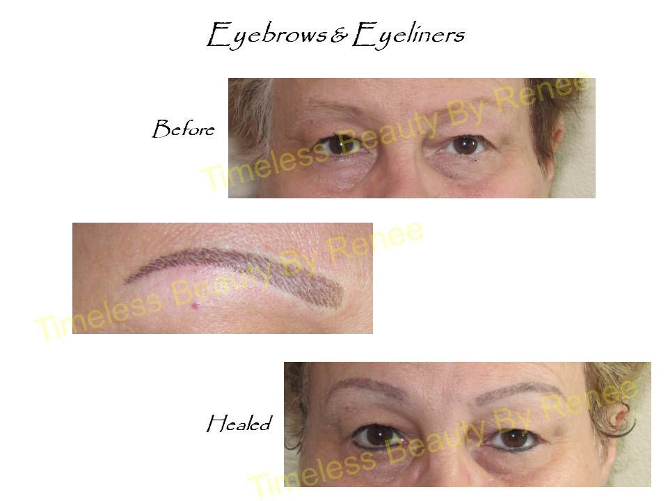 A before and after picture of a woman 's eyebrows and eyeliners