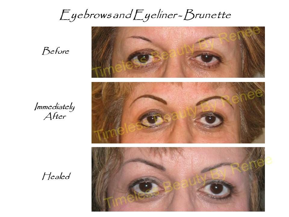 A before and after photo of a woman 's eyebrows and eyeliner