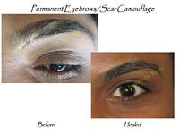 A before and after picture of a woman 's eyebrows.