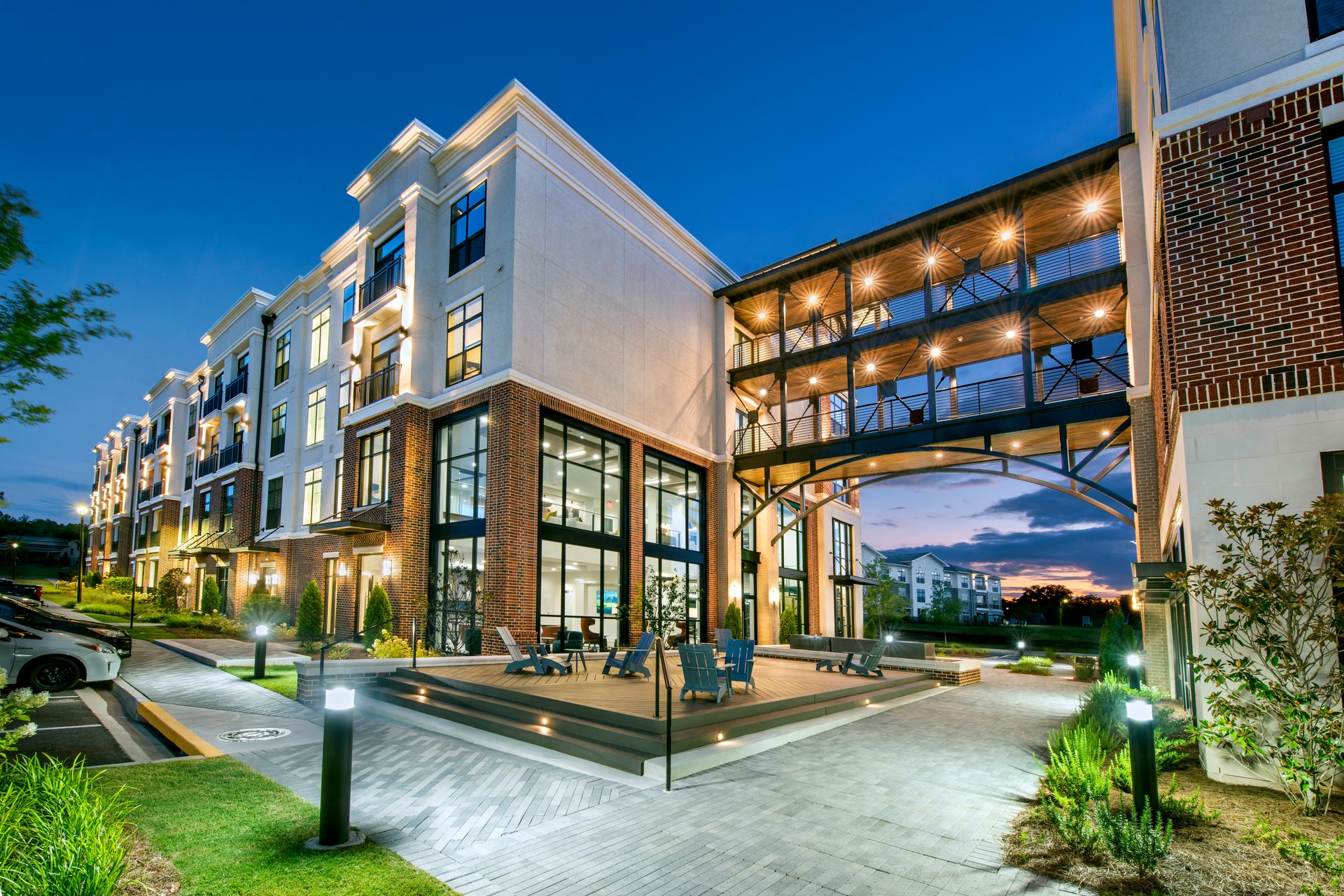 The Heights at Sawnee Village building exterior evening view - Cumming, GA