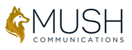 Logo for Mush Communications featuring husky icon
