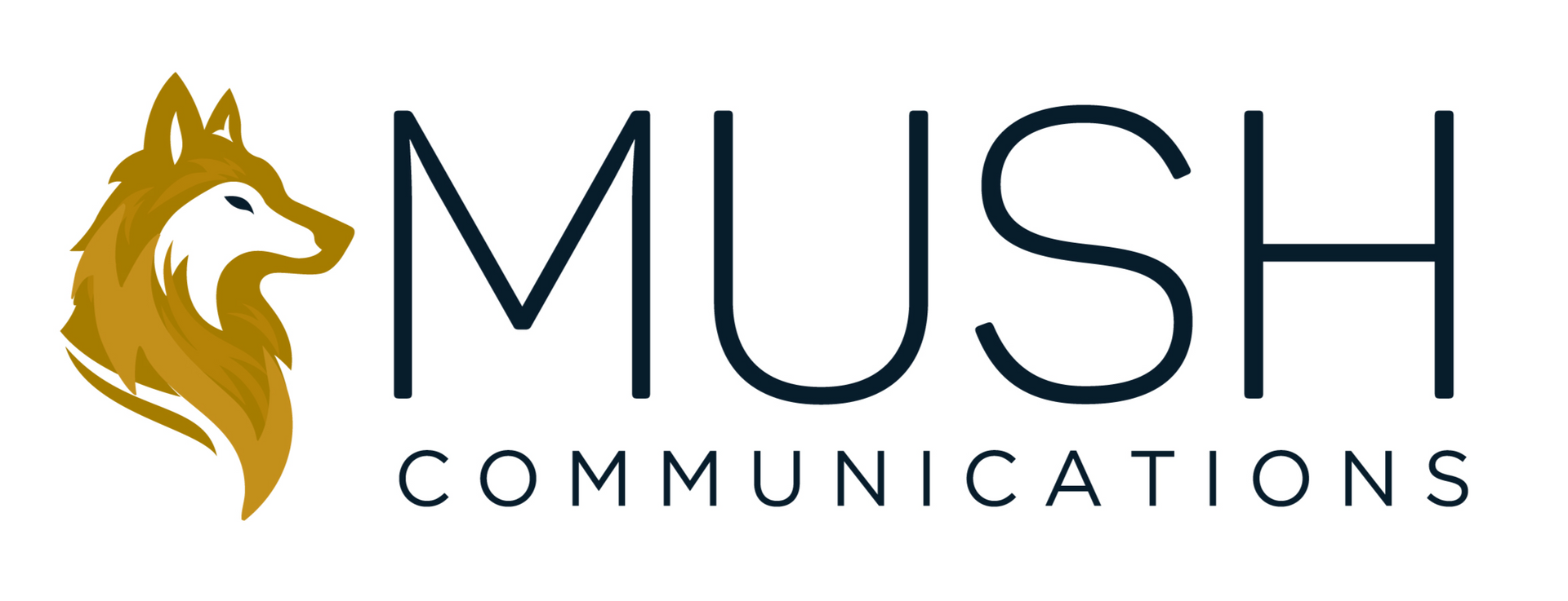 Logo for Mush Communications featuring husky icon