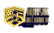 Riverside Mechanical logo in gold and black with a shield, stars, and tool emblem; LLC and phone number included