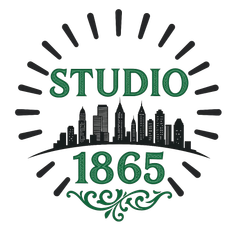Studio 1865 logo with green text and skyline silhouette.