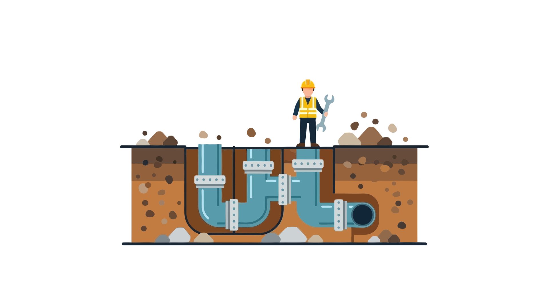 Plumber working on underground pipes