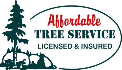 Affordable Tree Service logo with green pine tree and red and green text: licensed & insured