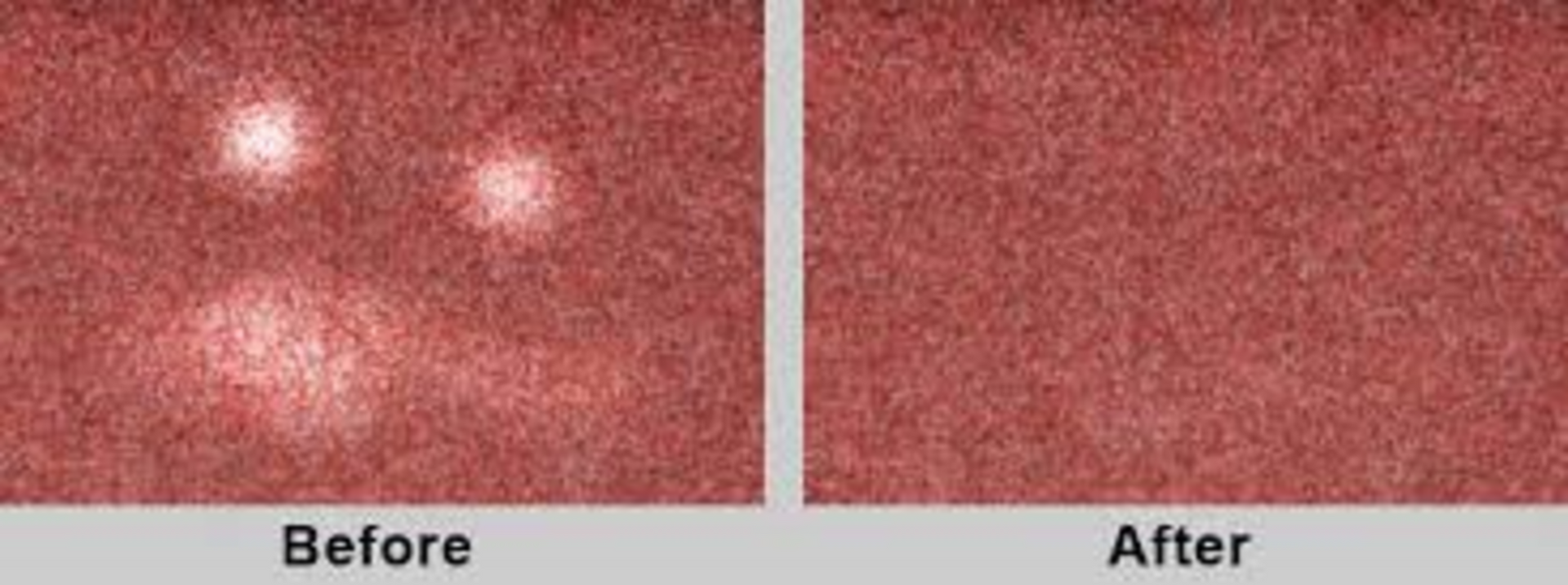 A before and after picture of a red carpet.