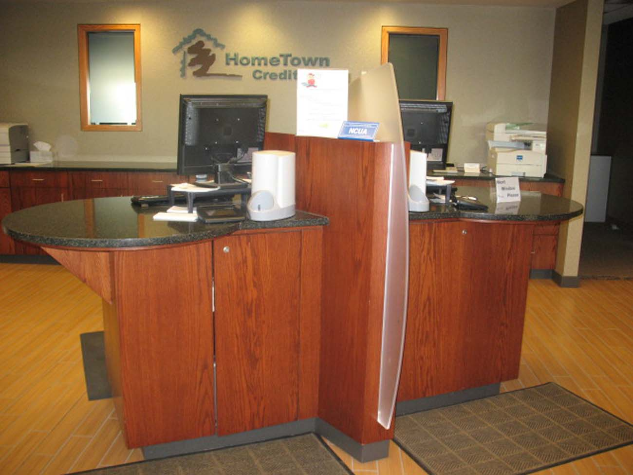 A counter in a hometown credit office