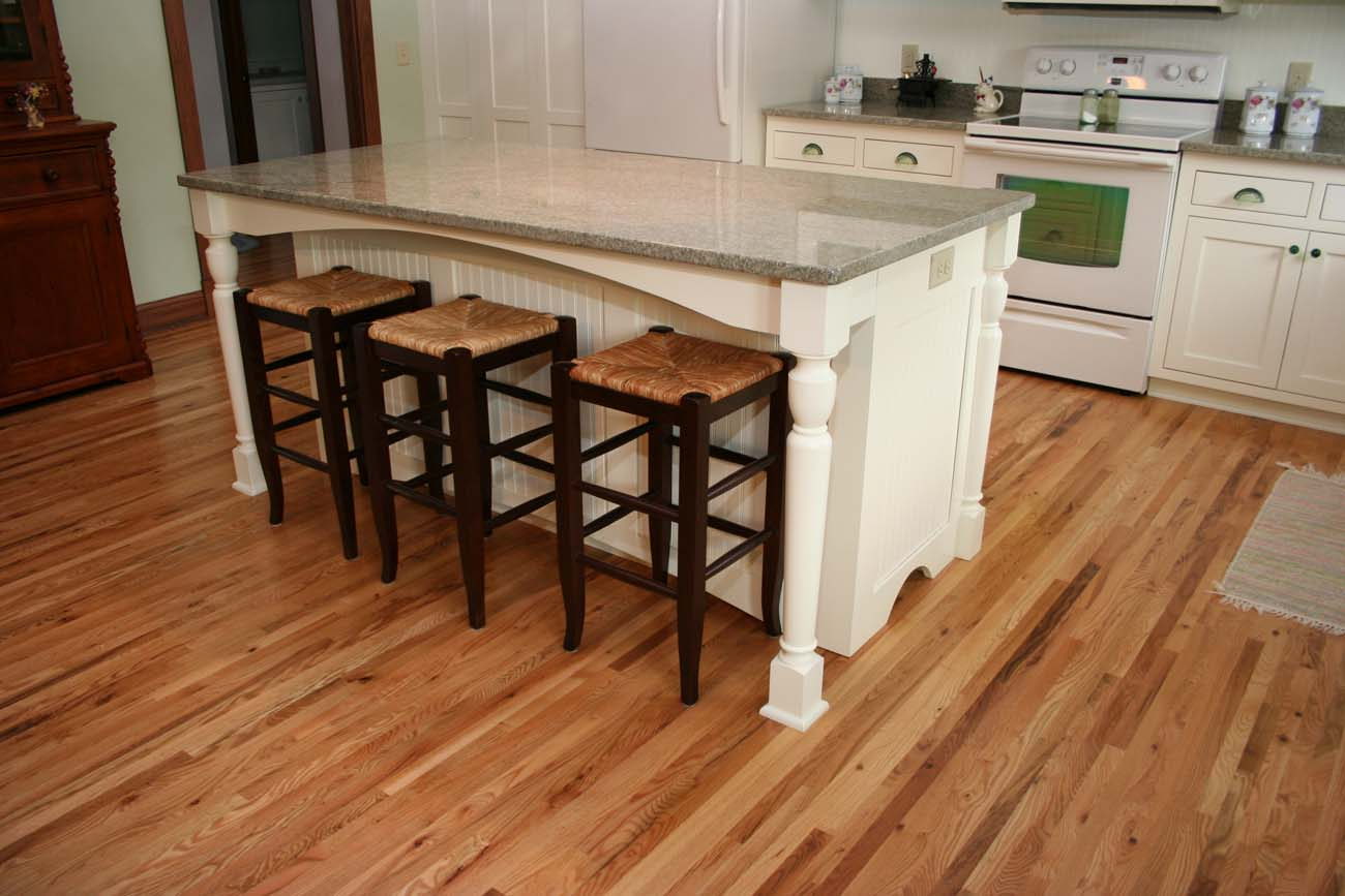 A kitchen with a large island and stools