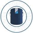 Blue cleaning-service logo with a dark blue container in a circular badge