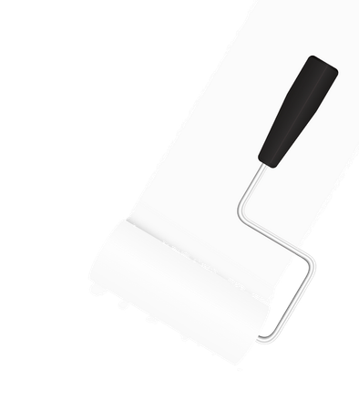 Paint roller with black handle and white roller head on a white background