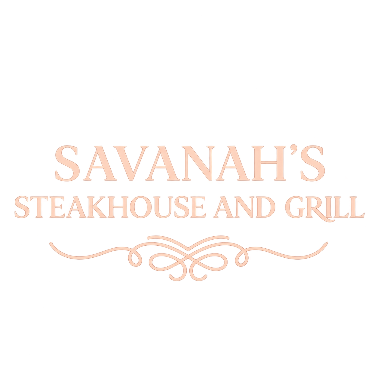 Logo for Savannah’s Steakhouse and Grill in soft peach text on a white background