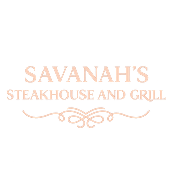 Logo for Savannah’s Steakhouse and Grill in soft peach text on a white background