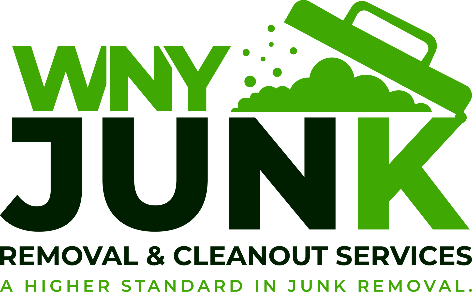 WNY Junk Removal & Cleanout Services Logo for WNY Junk, featuring green text and a trash bin icon, with the tag