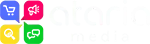 Logo featuring four colorful speech bubbles with icons for a shopping cart, megaphone, magnifying glass, and speech bubbles.
